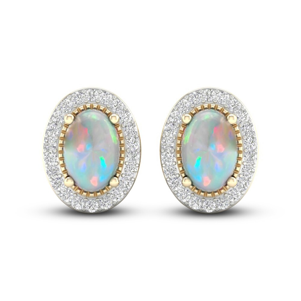 Lab-Created Opal & Lab-Created White Sapphire Stud Earrings 10K Yellow Gold DoirdVUp