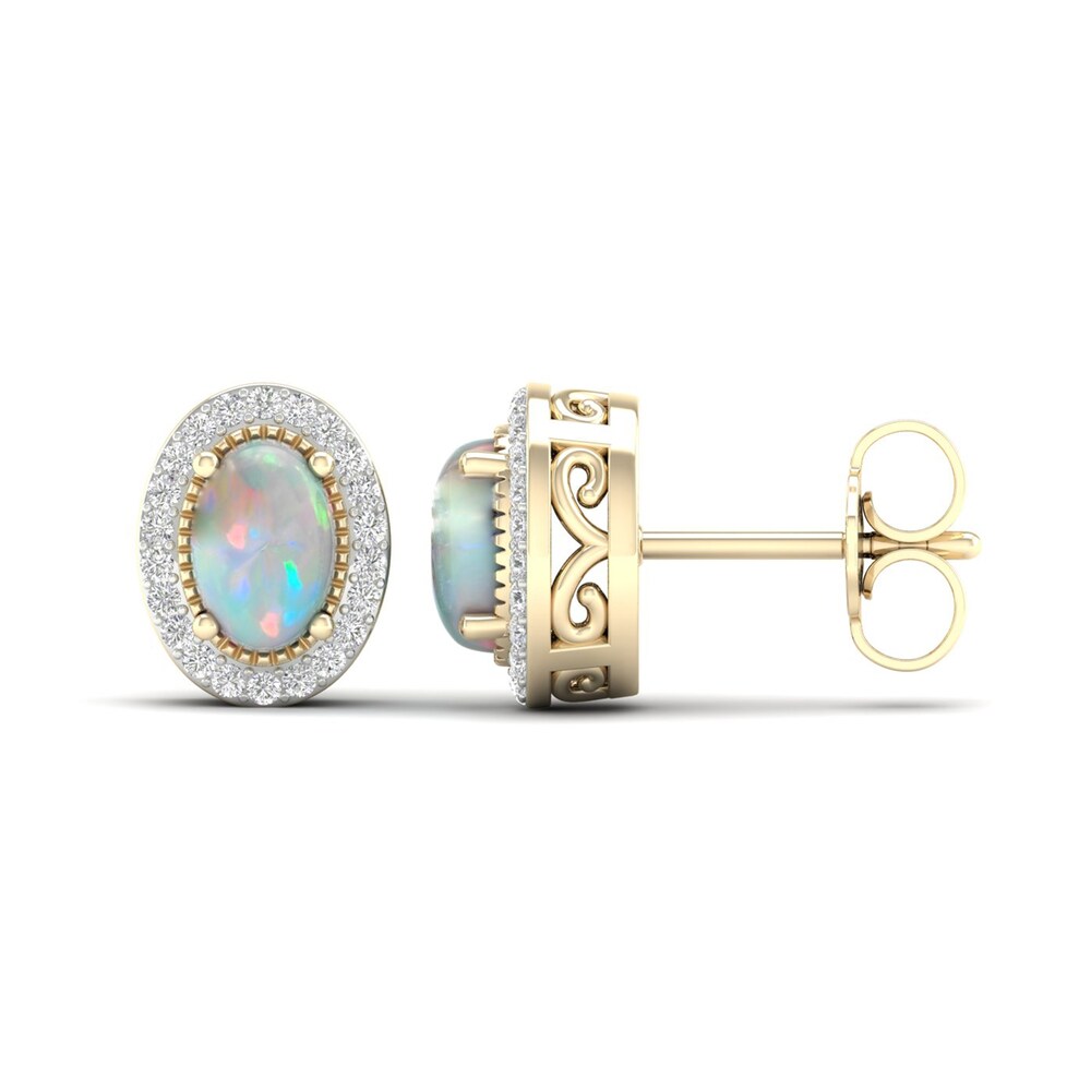 Lab-Created Opal & Lab-Created White Sapphire Stud Earrings 10K Yellow Gold DoirdVUp