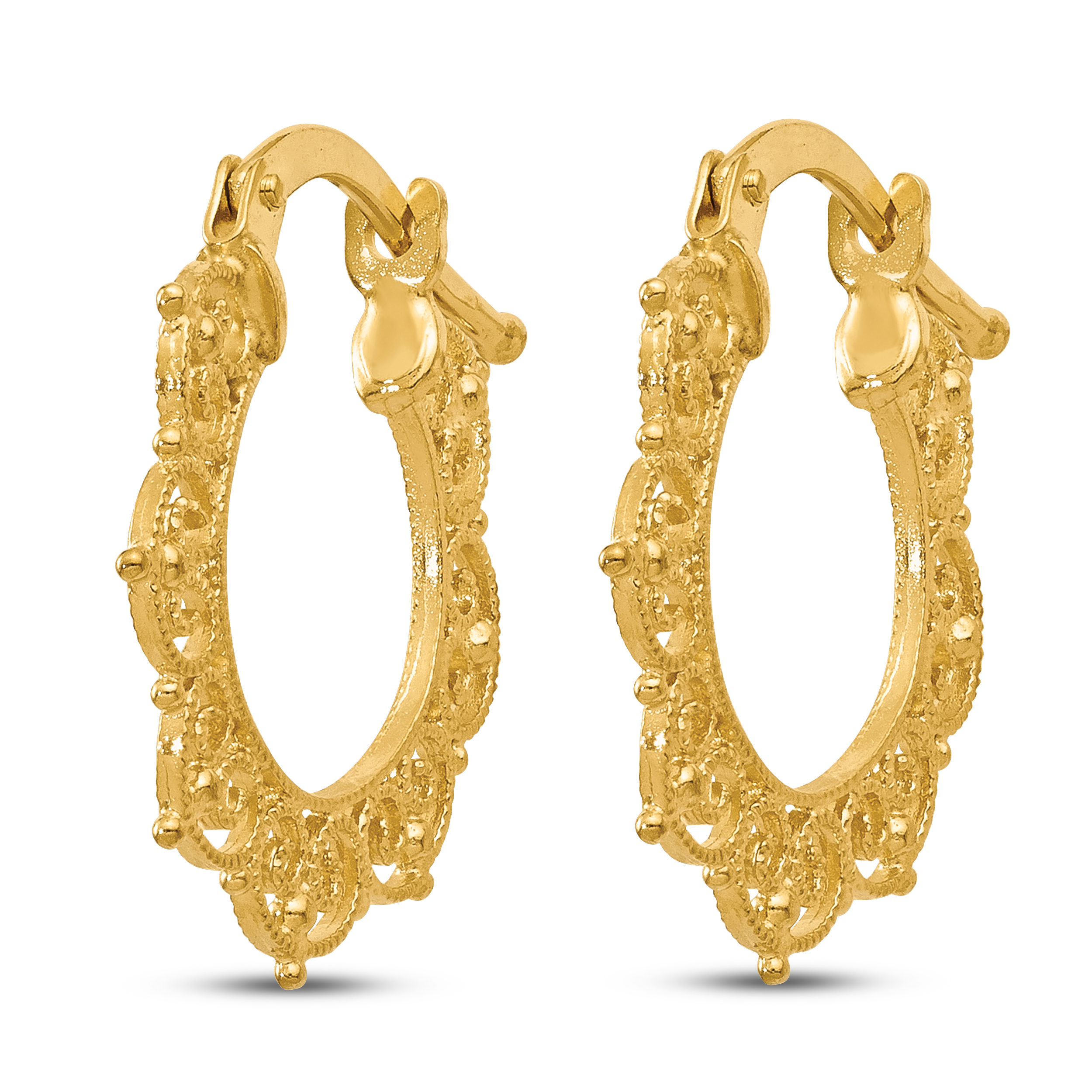 Fancy Pattern Hoop Earrings 14K Yellow Gold E2Tz6bHX