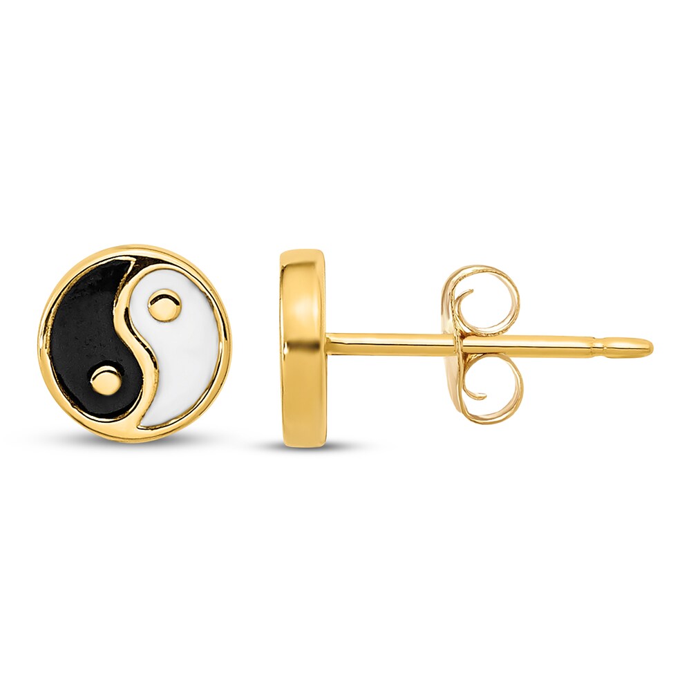 Yin and Yang Stud Earrings Enamel 14K Yellow Gold E2VG4SBs [E2VG4SBs]