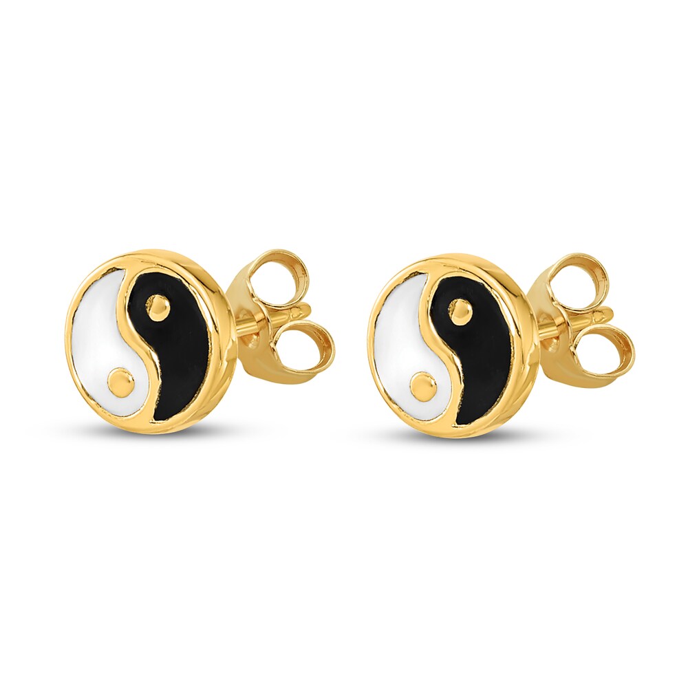 Yin and Yang Stud Earrings Enamel 14K Yellow Gold E2VG4SBs