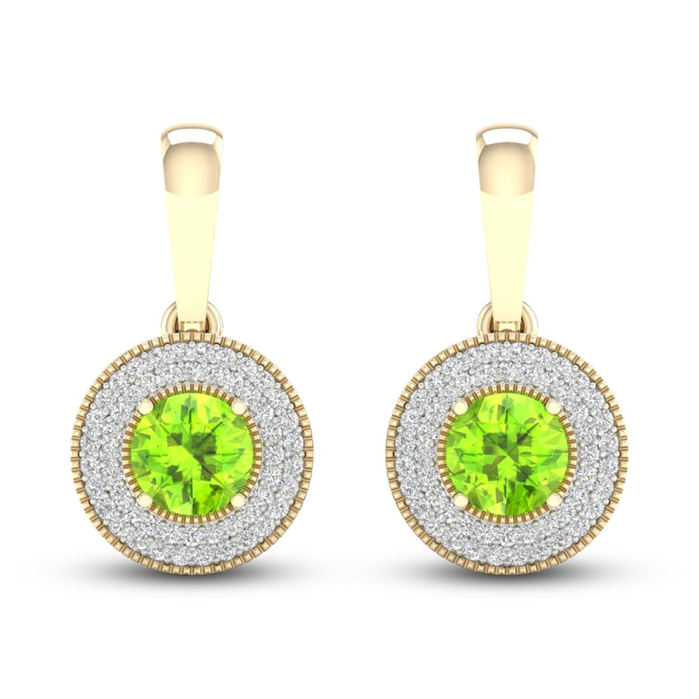 Natural Peridot Drop Earrings 1/3 ct tw Diamonds 10K Yellow Gold ENCmoRKC