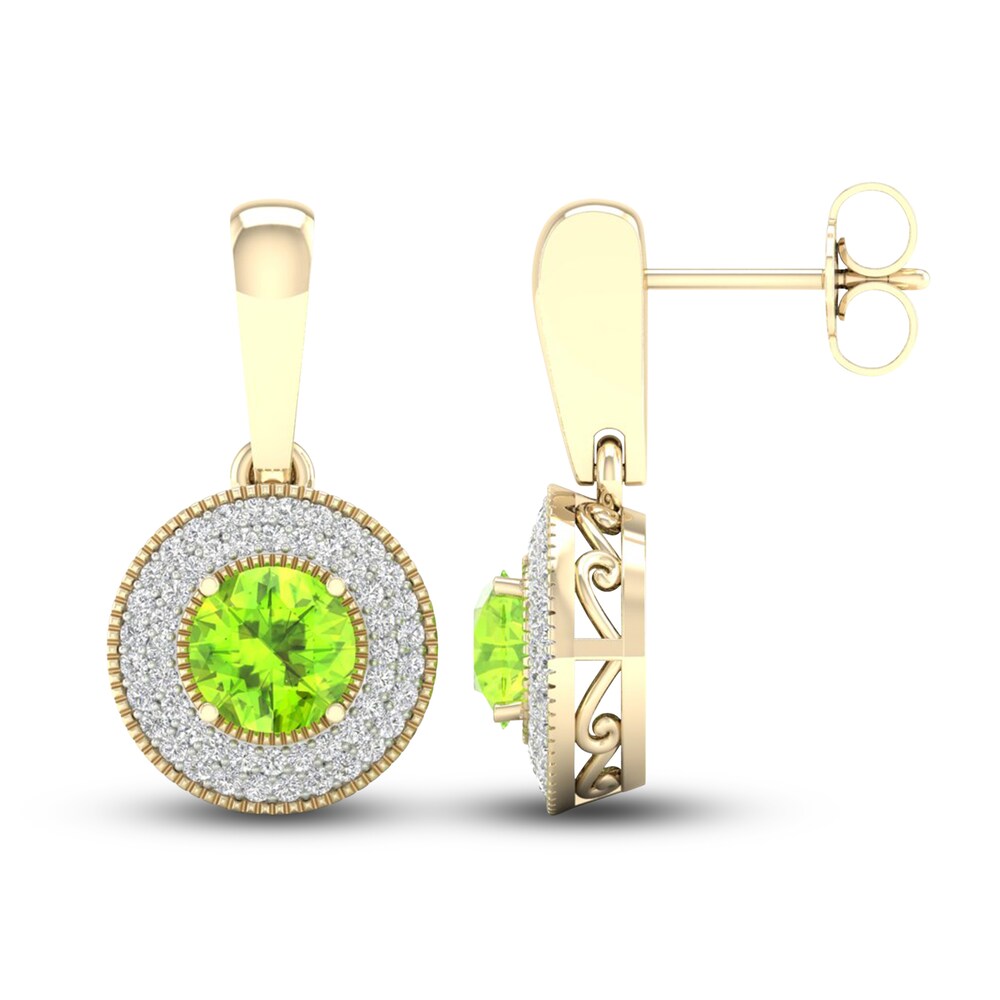 Natural Peridot Drop Earrings 1/3 ct tw Diamonds 10K Yellow Gold ENCmoRKC