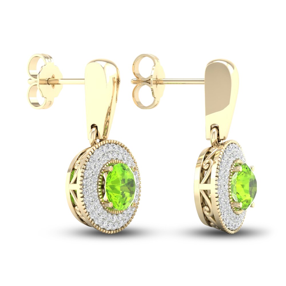 Natural Peridot Drop Earrings 1/3 ct tw Diamonds 10K Yellow Gold ENCmoRKC