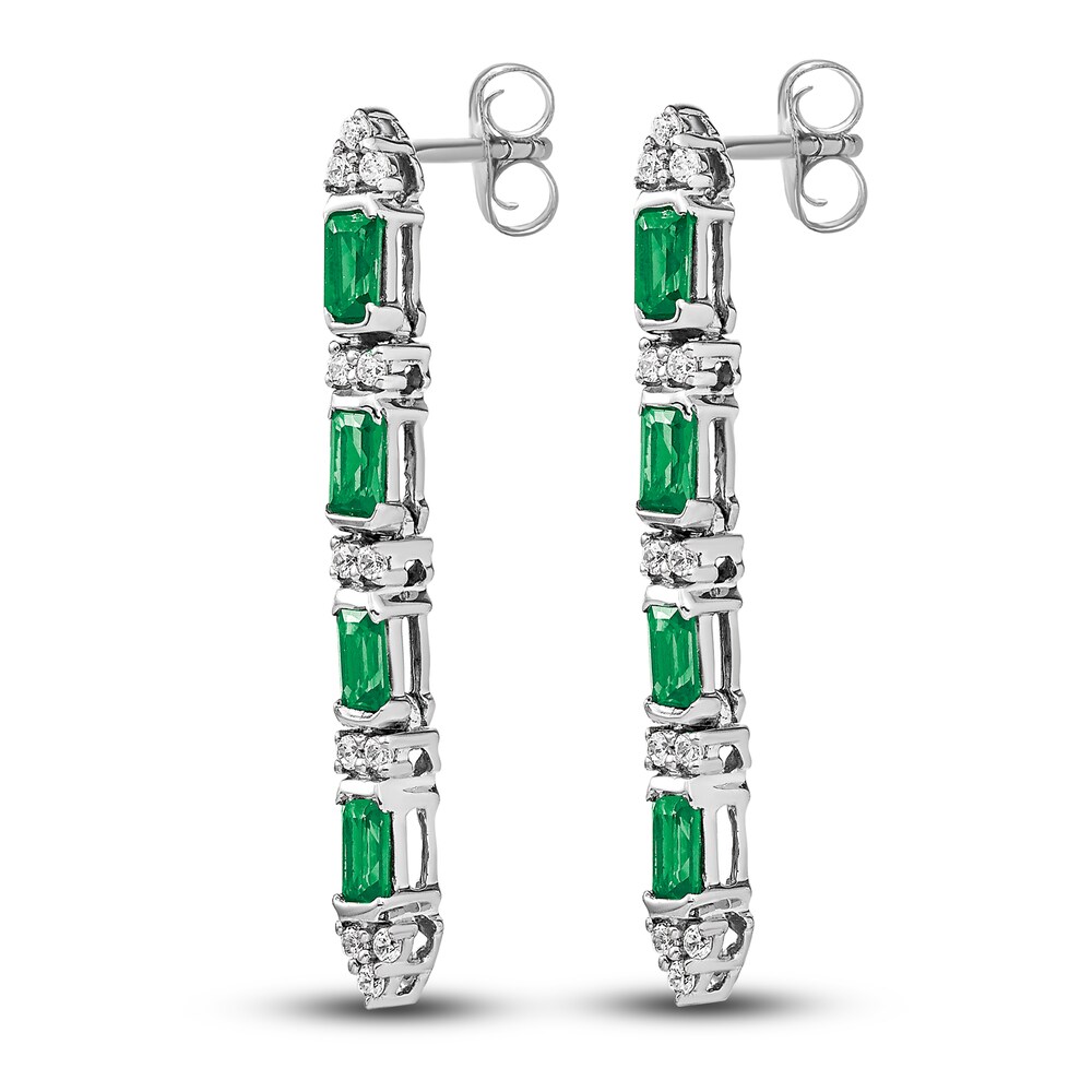 Natural Emerald Dangle Earrings 1/5 ct tw Diamonds 14K White Gold Ej2Jy5Ts