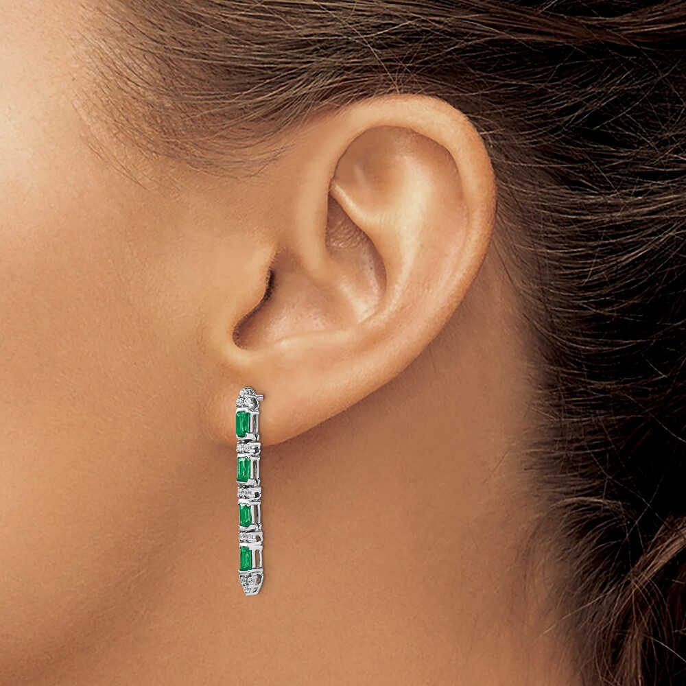 Natural Emerald Dangle Earrings 1/5 ct tw Diamonds 14K White Gold Ej2Jy5Ts