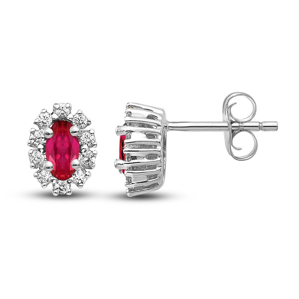 Natural Ruby Stud Earrings 1/5 ct tw Diamonds 14K White Gold EjE1NEQh [EjE1NEQh]