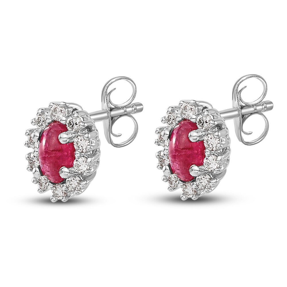 Natural Ruby Stud Earrings 1/5 ct tw Diamonds 14K White Gold EjE1NEQh