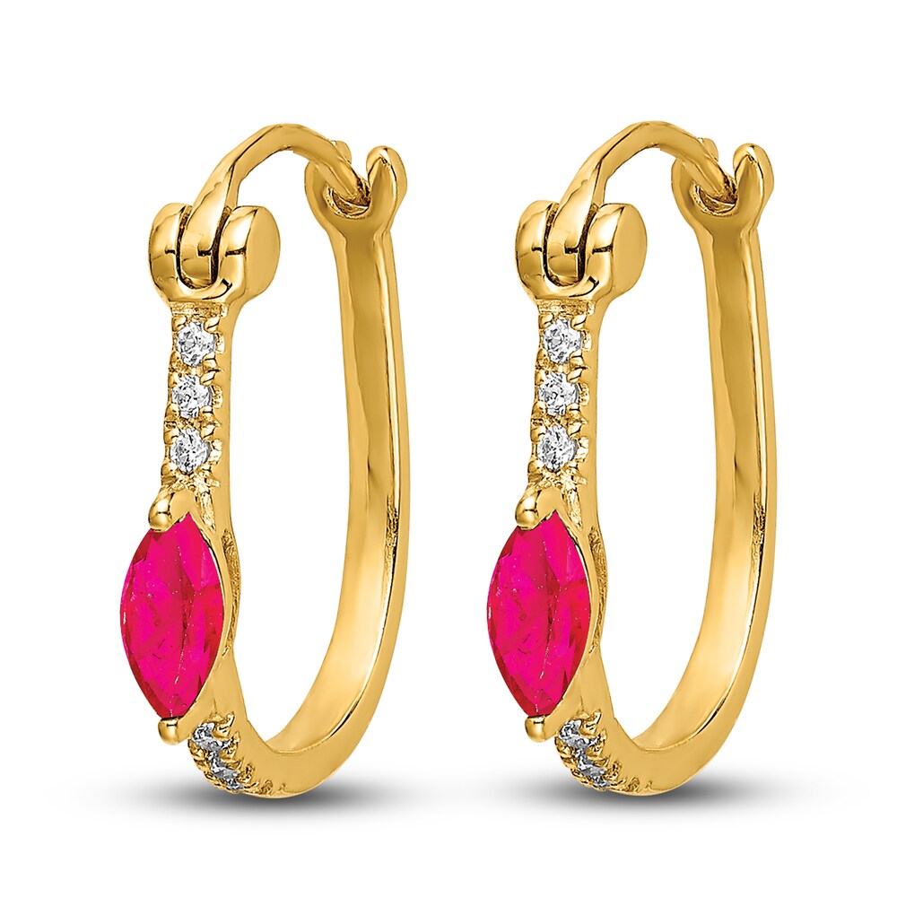 Natural Ruby Hoop Earrings 1/20 ct tw Diamonds 14K Yellow Gold EsopKKNl