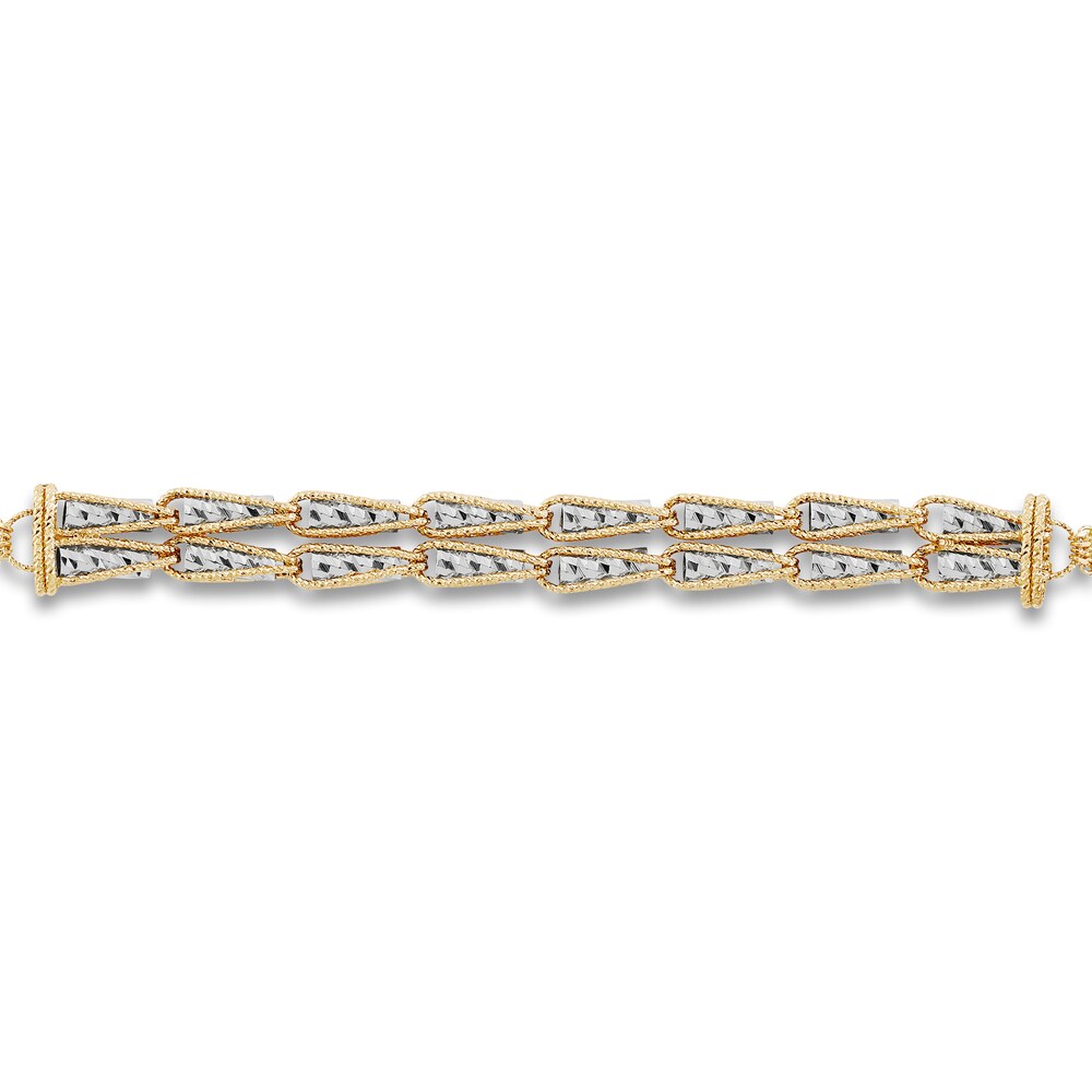 Italia D\'Oro Double Triangle Chain Bracelet 14K Two-Tone Gold 7.25\" EuuM4CV5