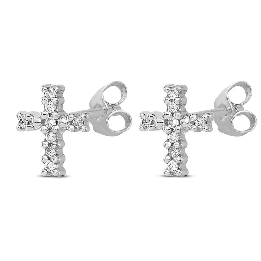 Polished Cross Earrings Diamond Accents 14K White Gold FJc0xmND