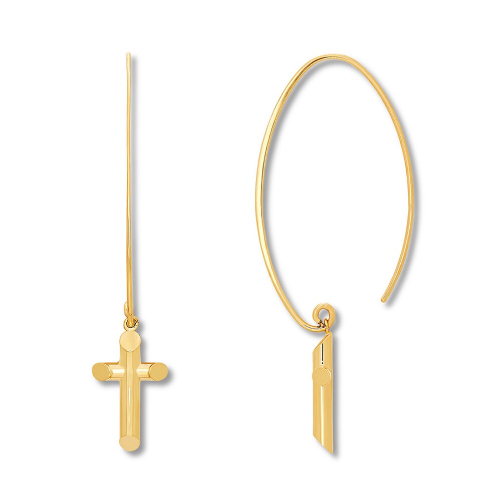 Cross Dangle Earrings 14K Yellow Gold FgfwhGfF