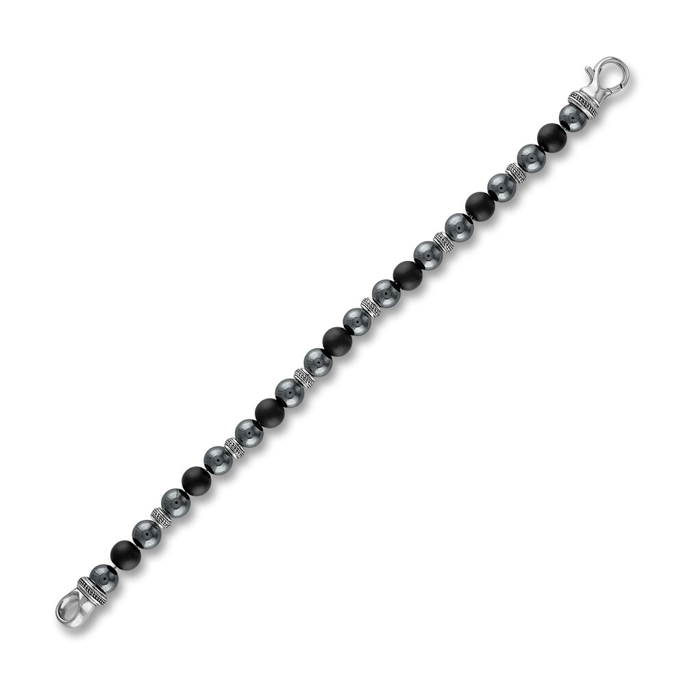 1933 by Esquire Men\'s Natural Hematite & Onyx Bracelet Sterling Silver 8.75\" GIQP7QDZ