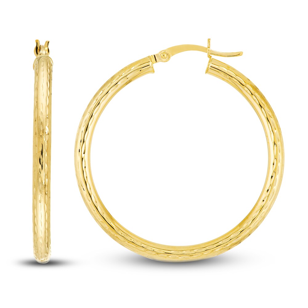 Diamond-Cut Round Hoop Earrings 14K Yellow Gold 35mm GNkvifPm