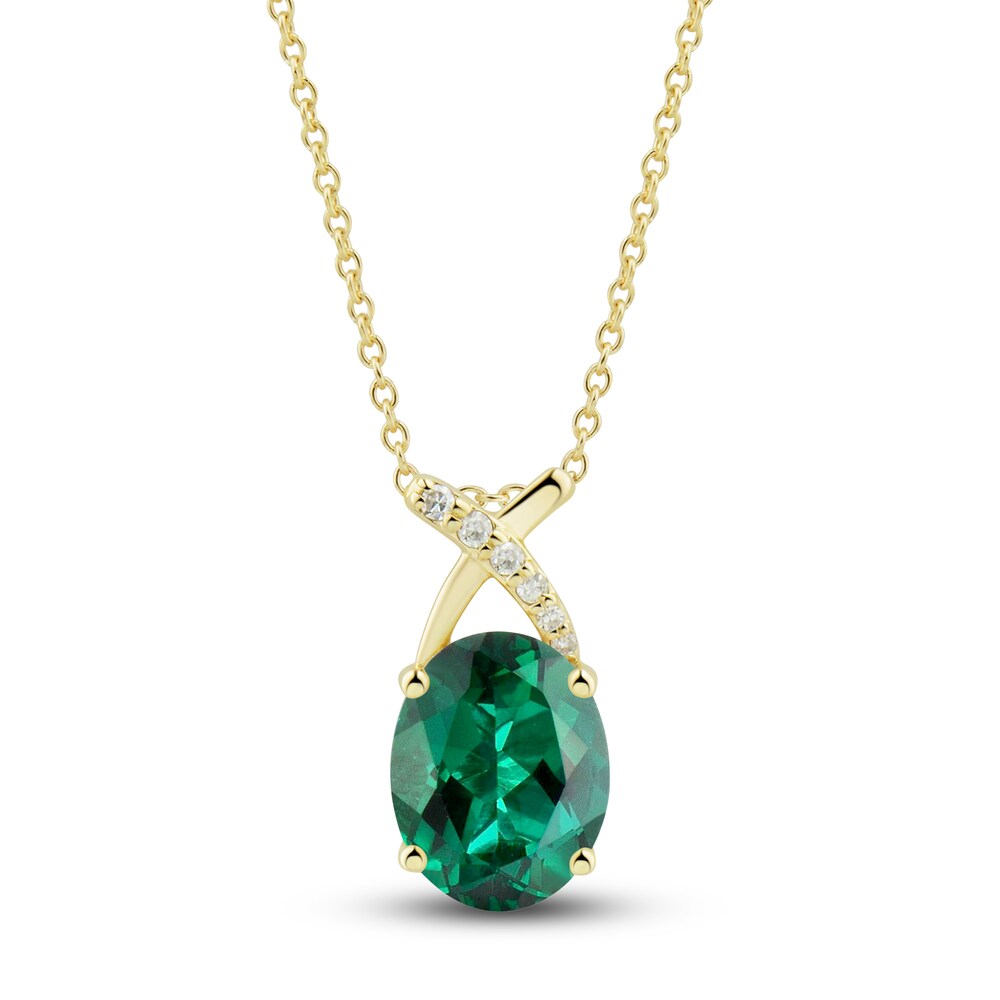 Lab-Created Emerald Ring, Earring & Necklace Set 1/5 ct tw Diamonds 10K Yellow Gold GQE0Zycq