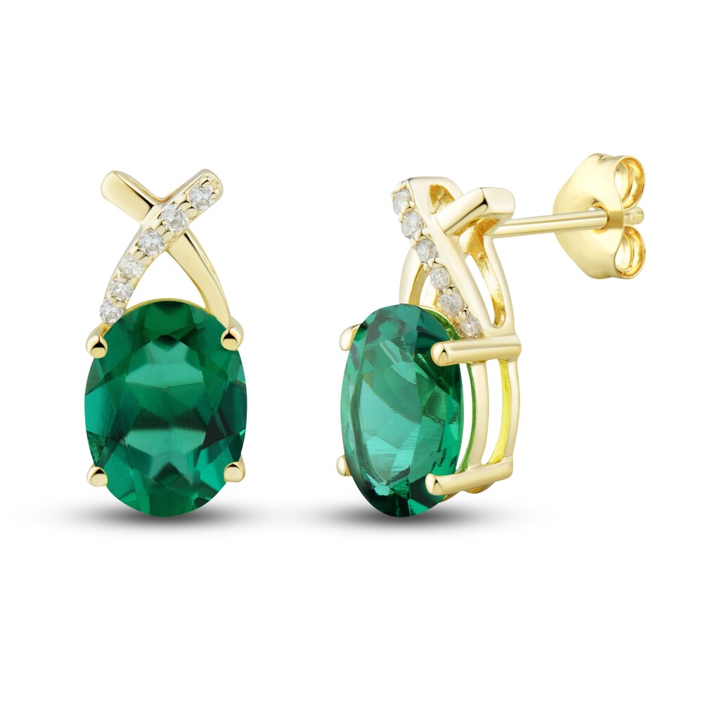 Lab-Created Emerald Ring, Earring & Necklace Set 1/5 ct tw Diamonds 10K Yellow Gold GQE0Zycq