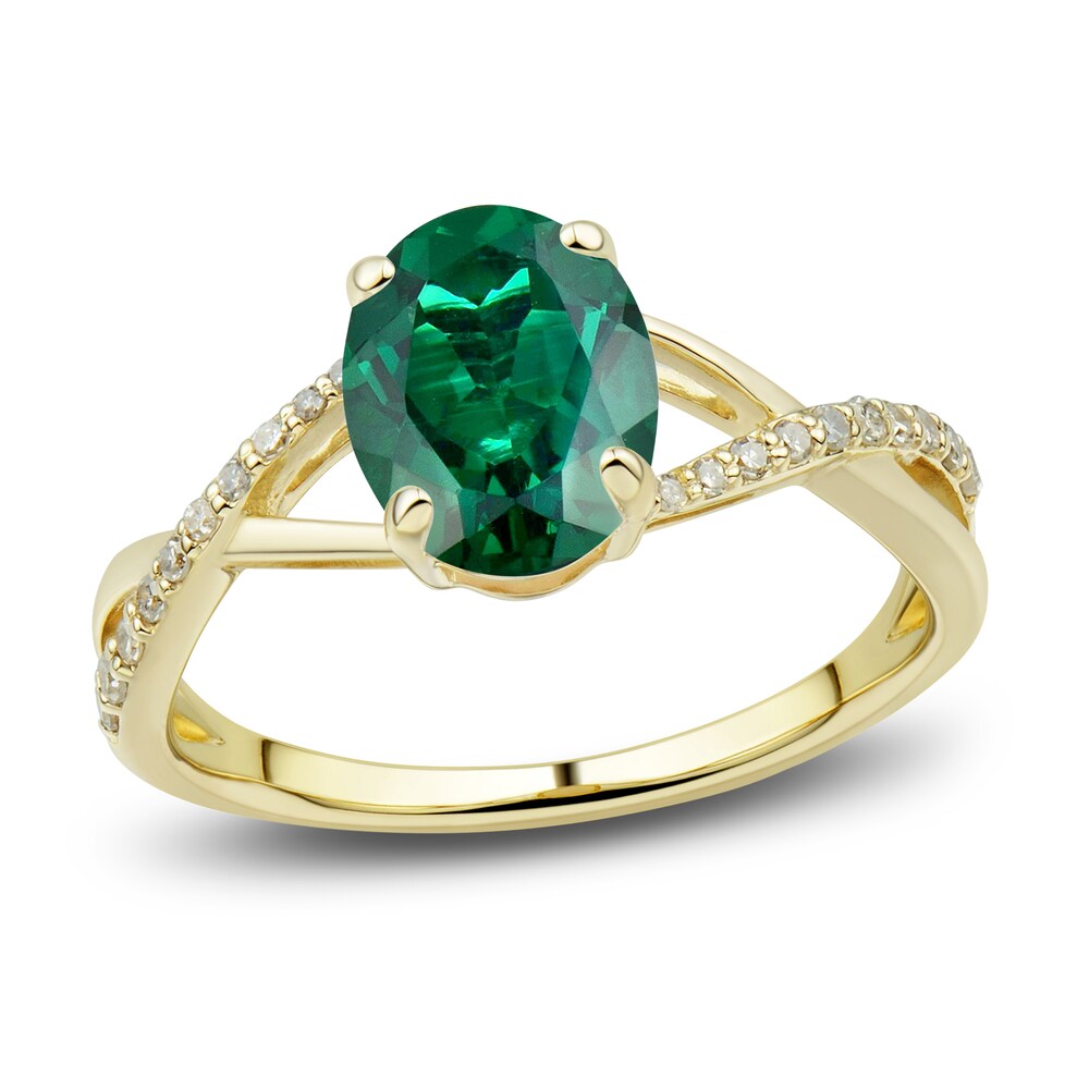 Lab-Created Emerald Ring, Earring & Necklace Set 1/5 ct tw Diamonds 10K Yellow Gold GQE0Zycq