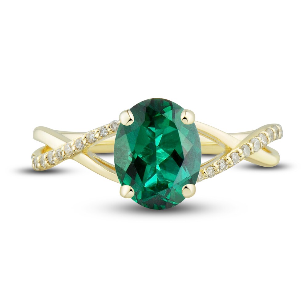 Lab-Created Emerald Ring, Earring & Necklace Set 1/5 ct tw Diamonds 10K Yellow Gold GQE0Zycq