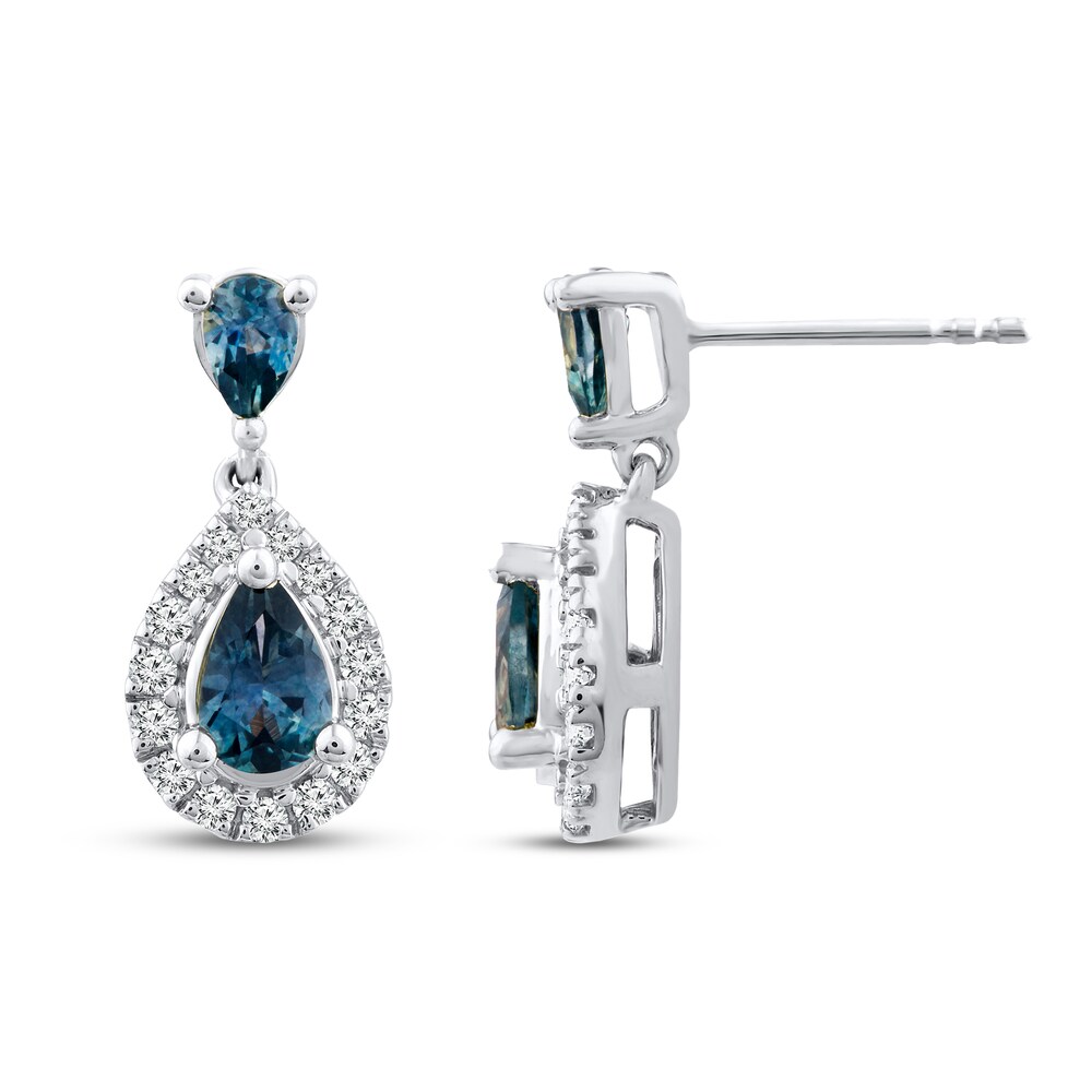 Montana Blue Natural Sapphire Earrings 1/5 ct tw Diamonds 10K White Gold GTgdqLXd [GTgdqLXd]