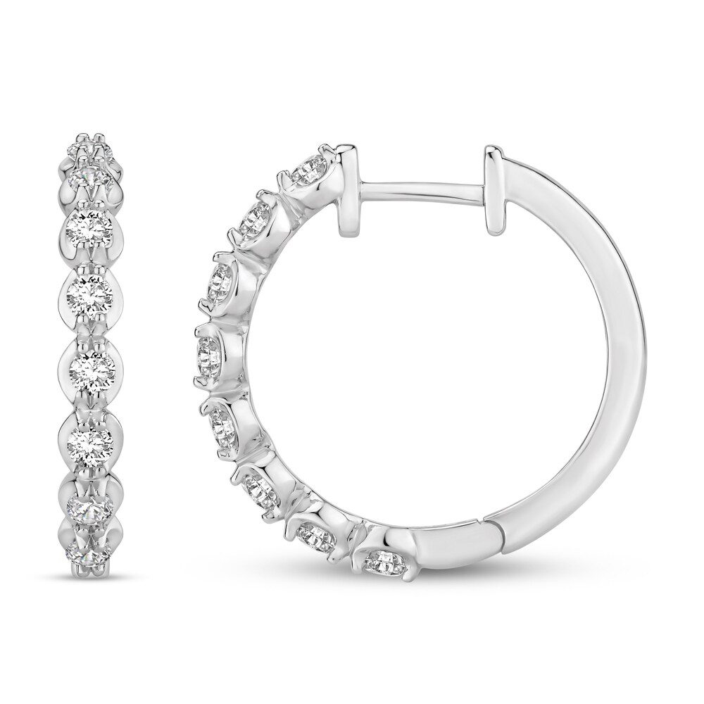 Diamond Hoop Earrings 1 ct tw Round 18K White Gold GjuesoRz [GjuesoRz]