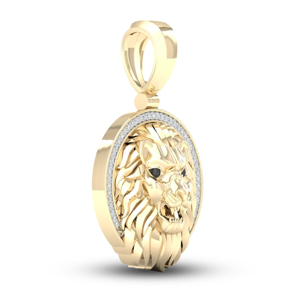 Men\'s 10K Yellow Gold Lion Charm 1/8 ct tw Round Diamonds GrmZVkOU