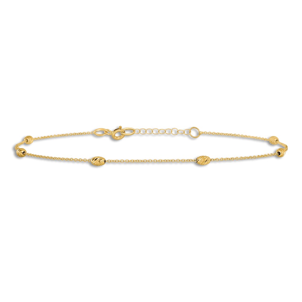 Diamond-Cut Station Anklet 14K Yellow Gold 10\" H1RU1v0v