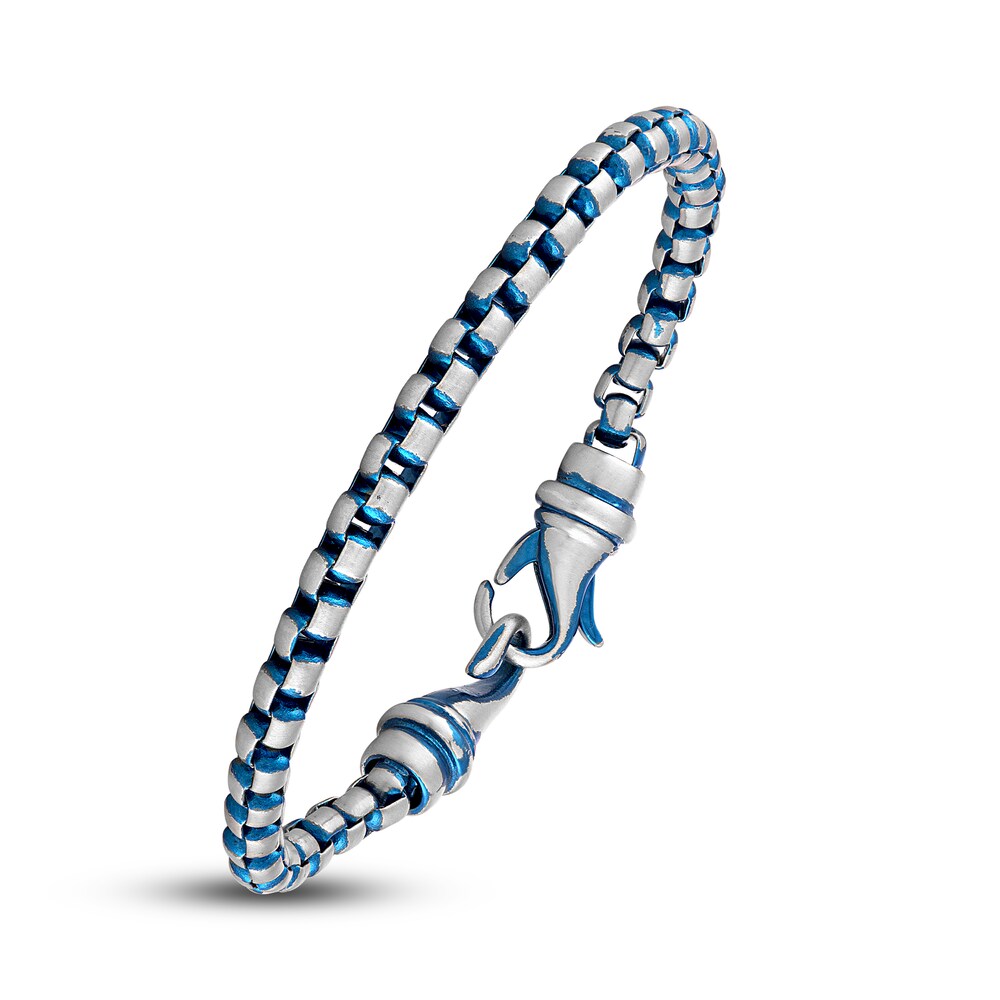 Men\'s Link Chain Bracelet Blue Ion-Plated Stainless Steel HJH5FGq3