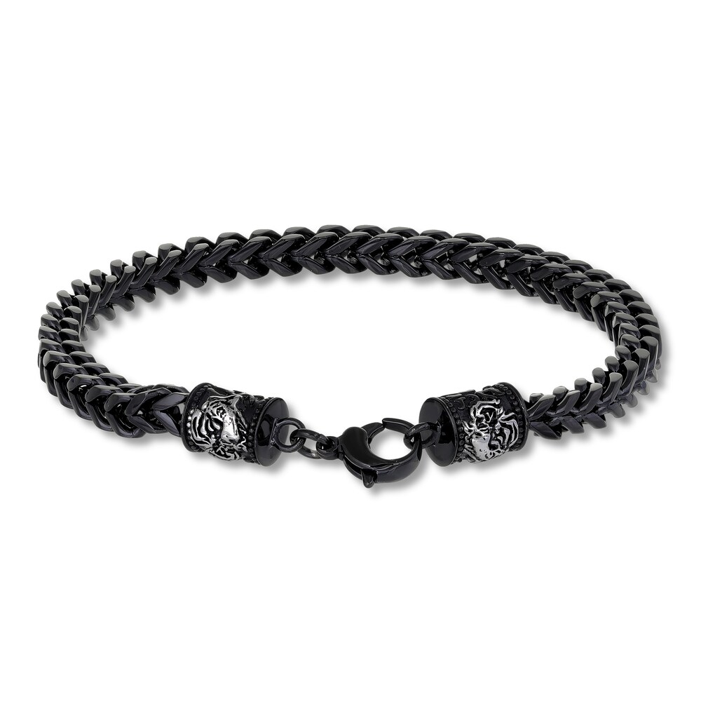 Men\'s Foxtail Chain Bracelet Black Ion-Plated Stainless Steel 8.5\" HLAFVHOd