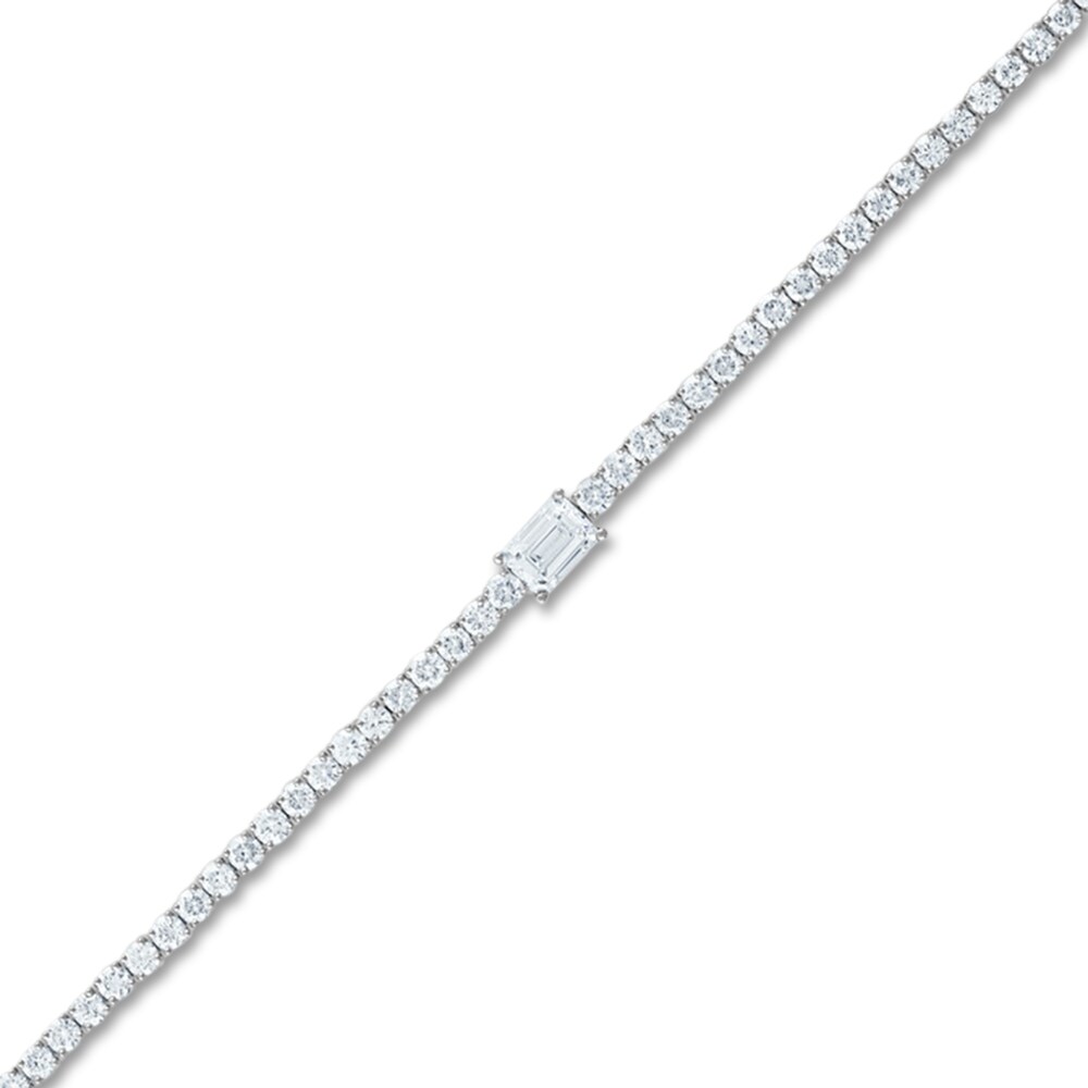 Lab-Created Diamond Tennis Bracelet 4 ct tw Emerald/Round 14K White Gold 7\" HSEyY6ld