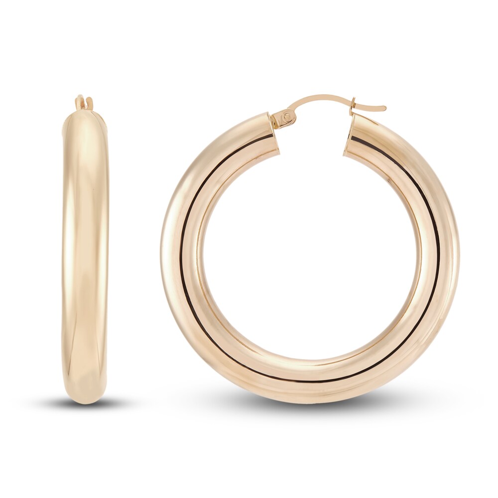 Round Tube Hoop Earrings 14K Yellow Gold HgDrT94m