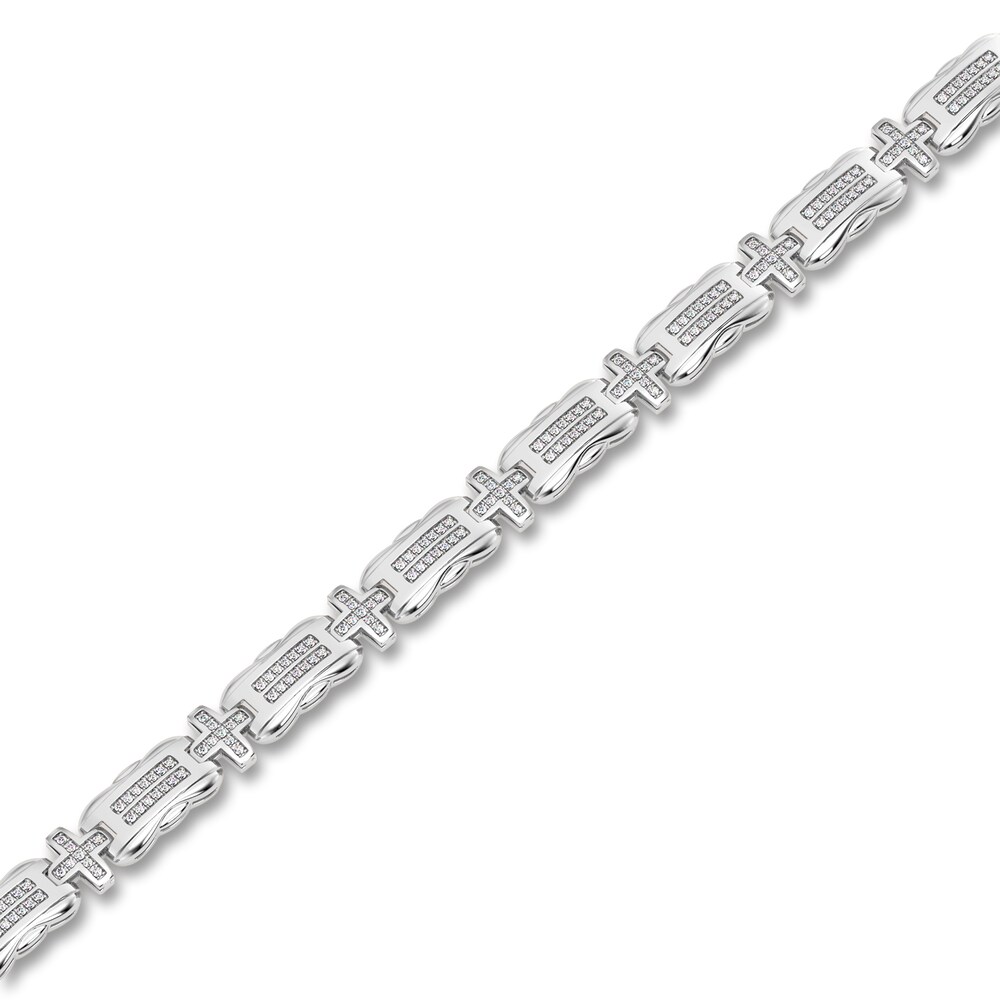 Men\'s Diamond Bracelet 1 ct tw Round 14K White Gold 8.5\" HokRnw96