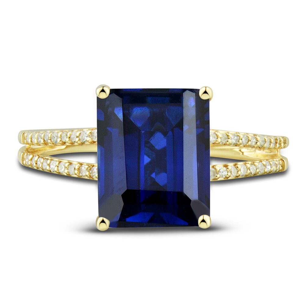 Lab-Created Blue Sapphire Ring, Earring & Necklace Set 1/5 ct tw Diamonds 10K Yellow Gold HsnNJoL8