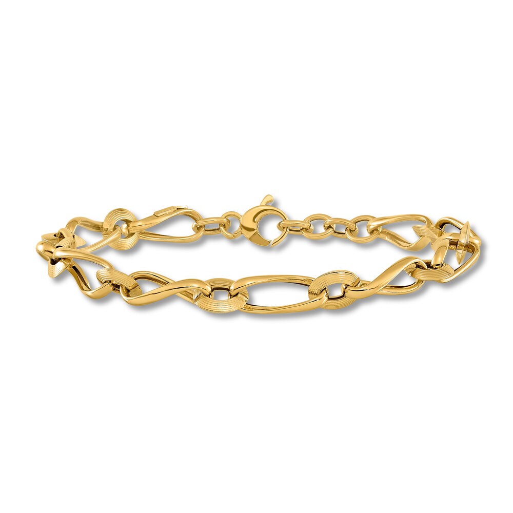 Grooved Fancy Link Bracelet 14K Yellow Gold 8\" HvFxqY3y