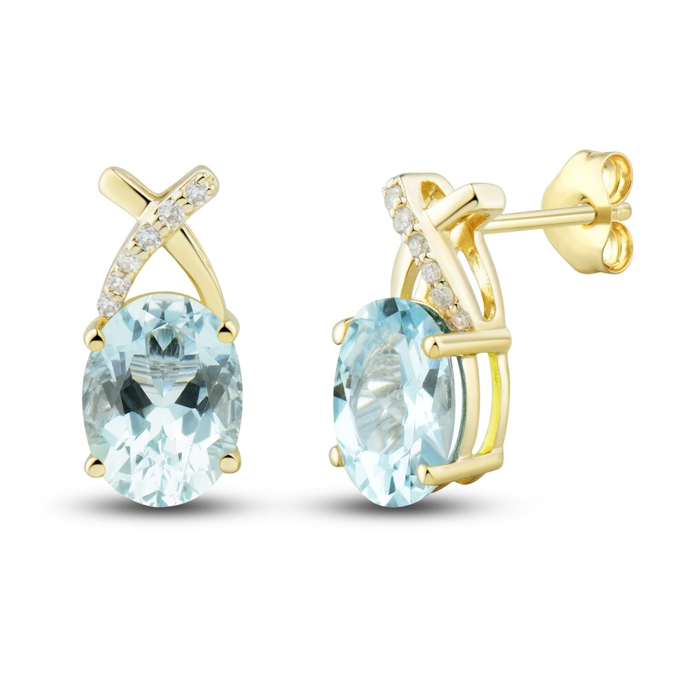 Natural Aquamarine Ring, Earring & Necklace Set 1/5 ct tw Diamonds 10K Yellow Gold I1GlrI1C