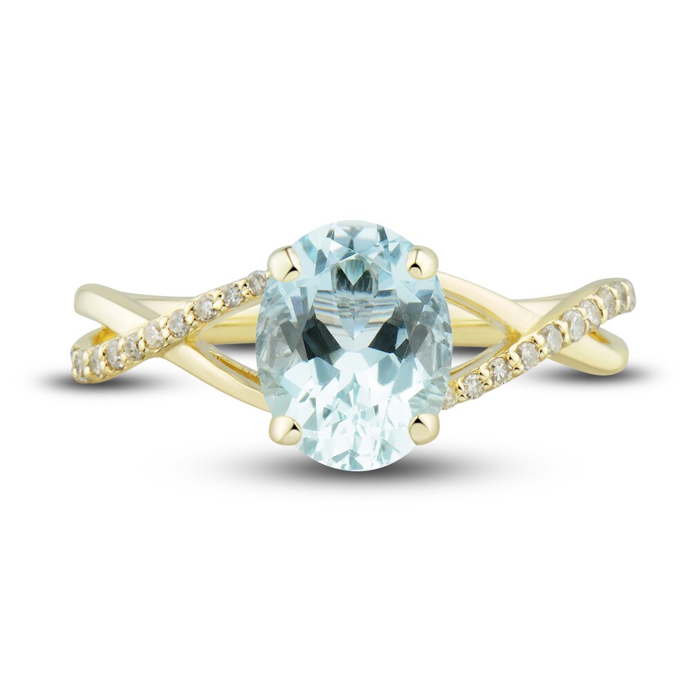 Natural Aquamarine Ring, Earring & Necklace Set 1/5 ct tw Diamonds 10K Yellow Gold I1GlrI1C