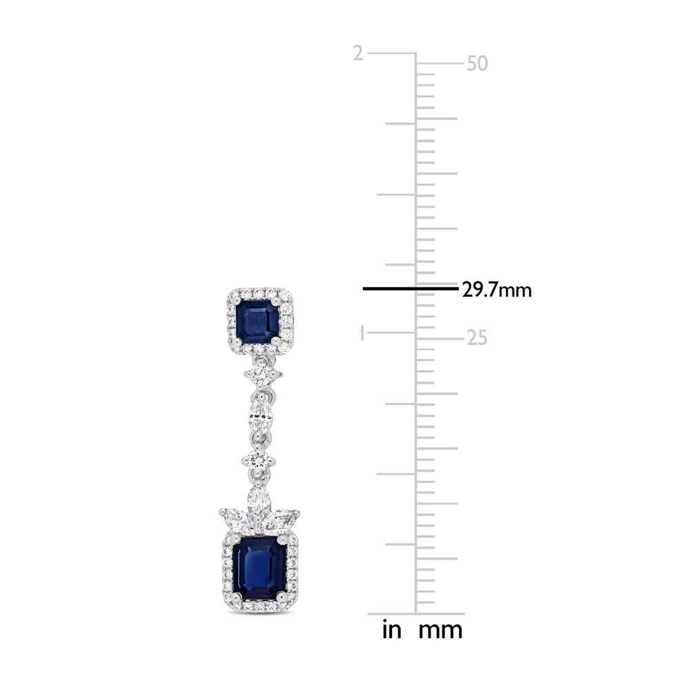 Natural Blue Sapphire Drop Earrings 1 ct tw Diamonds 14K White Gold I83N4H51