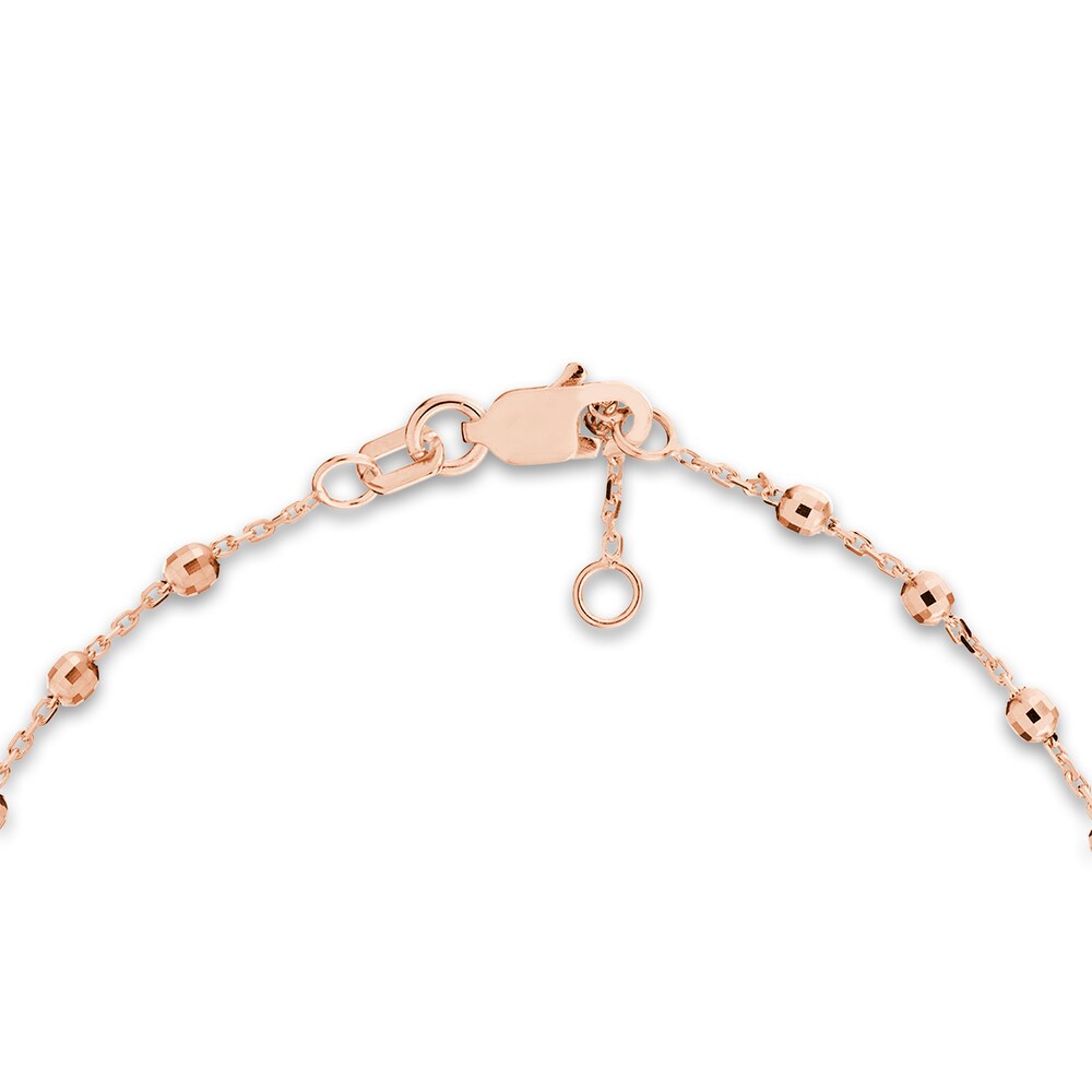 Diamond-Cut Beaded Station Bracelet 14K Rose Gold 7.5\" Adj. IPoN1qNz