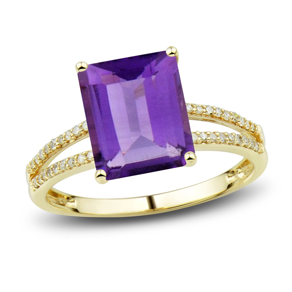 Natural Amethyst Ring, Earring & Necklace Set 1/5 ct tw Diamonds 10K Yellow Gold IViqusr6