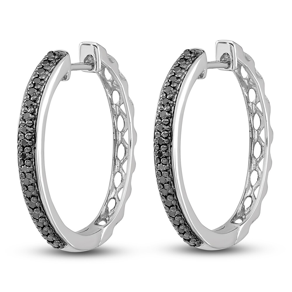 Black Diamond Hoop Earrings 1/6 ct tw Round 14K White Gold Ill7N1jv