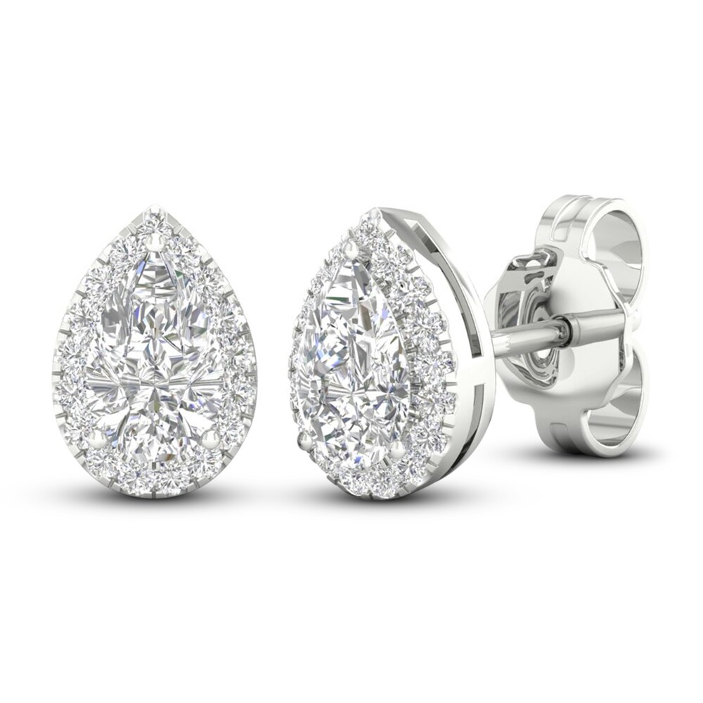 Diamond Stud Earrings 1/2 ct tw Round/Pear-shaped 14K White Gold IvYsWBnh