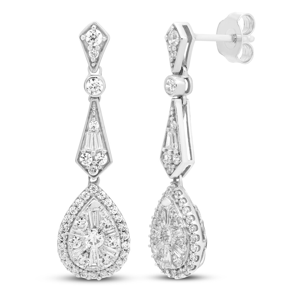 Diamond Drop Earrings 1 ct tw Round/Baguette 14K White Gold J7usd23Y [J7usd23Y]