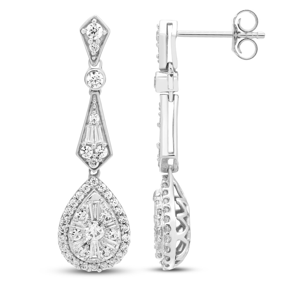 Diamond Drop Earrings 1 ct tw Round/Baguette 14K White Gold J7usd23Y