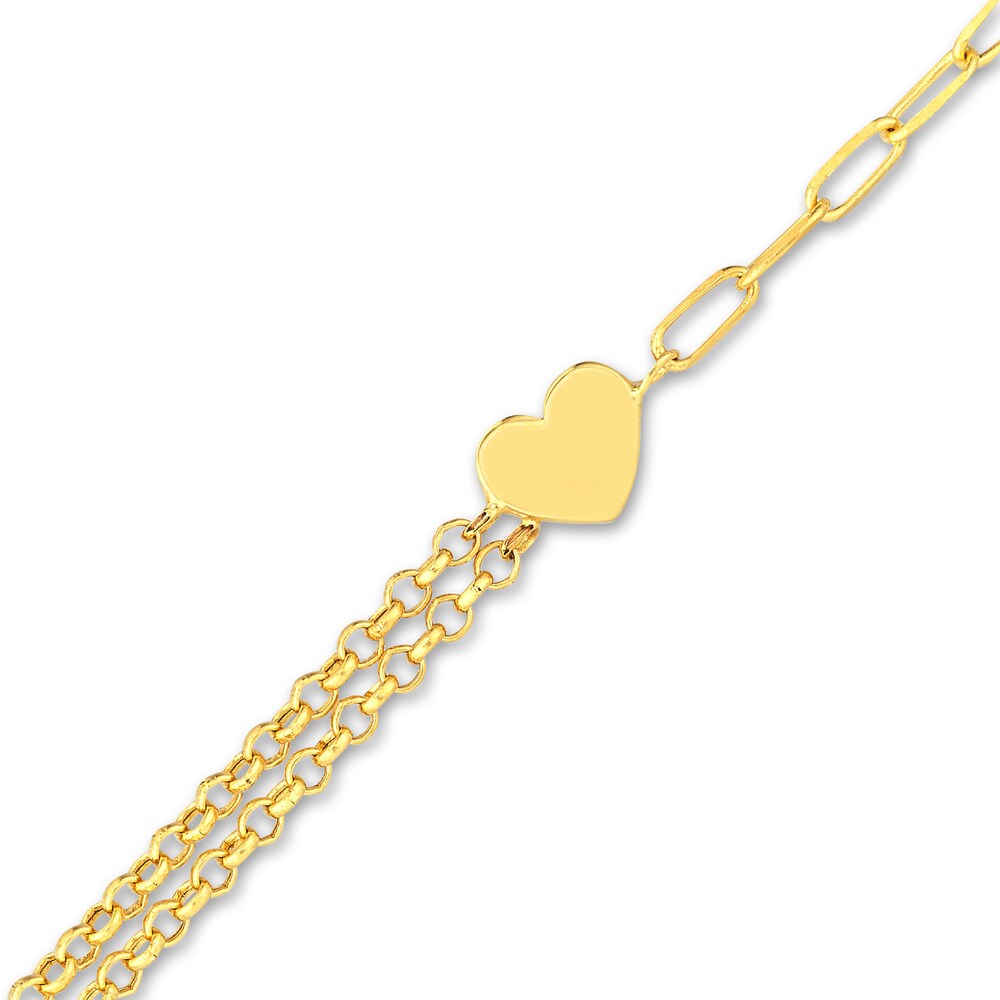 Paperclip/Rolo Heart Bracelet 14K Yellow Gold 7.3\" JASfvY1y