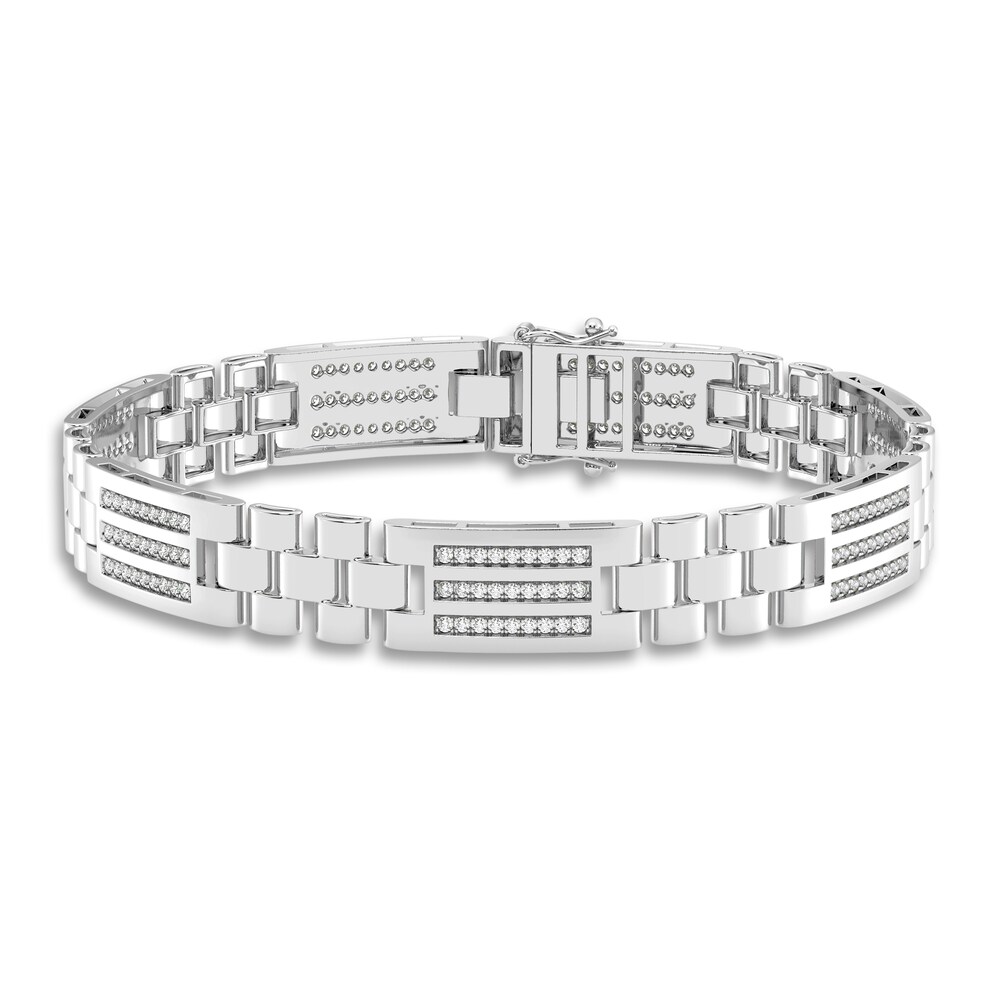 Men's Diamond Bracelet 1 ct tw Round 14K White Gold 8.5" JJqy8Xlz