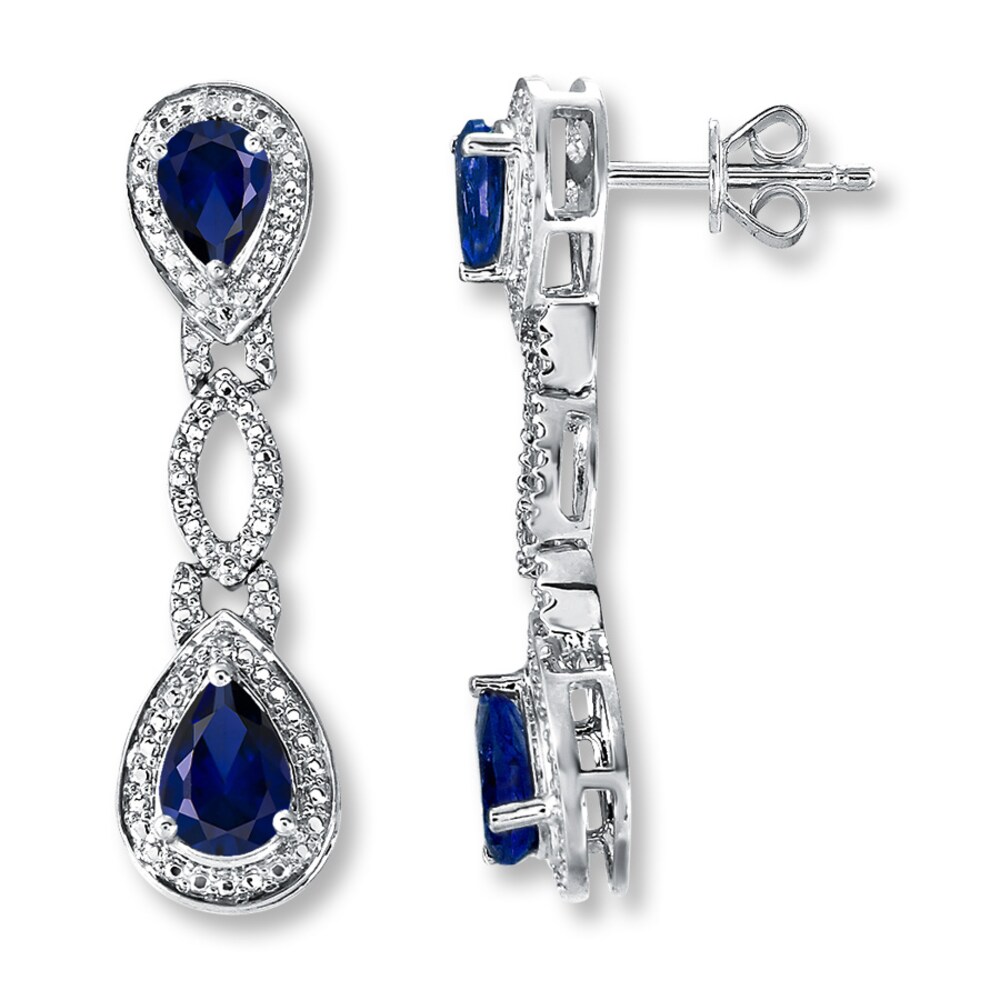 Lab-Created Sapphires Diamond Accents Sterling Silver Earrings JXirDylA [JXirDylA]