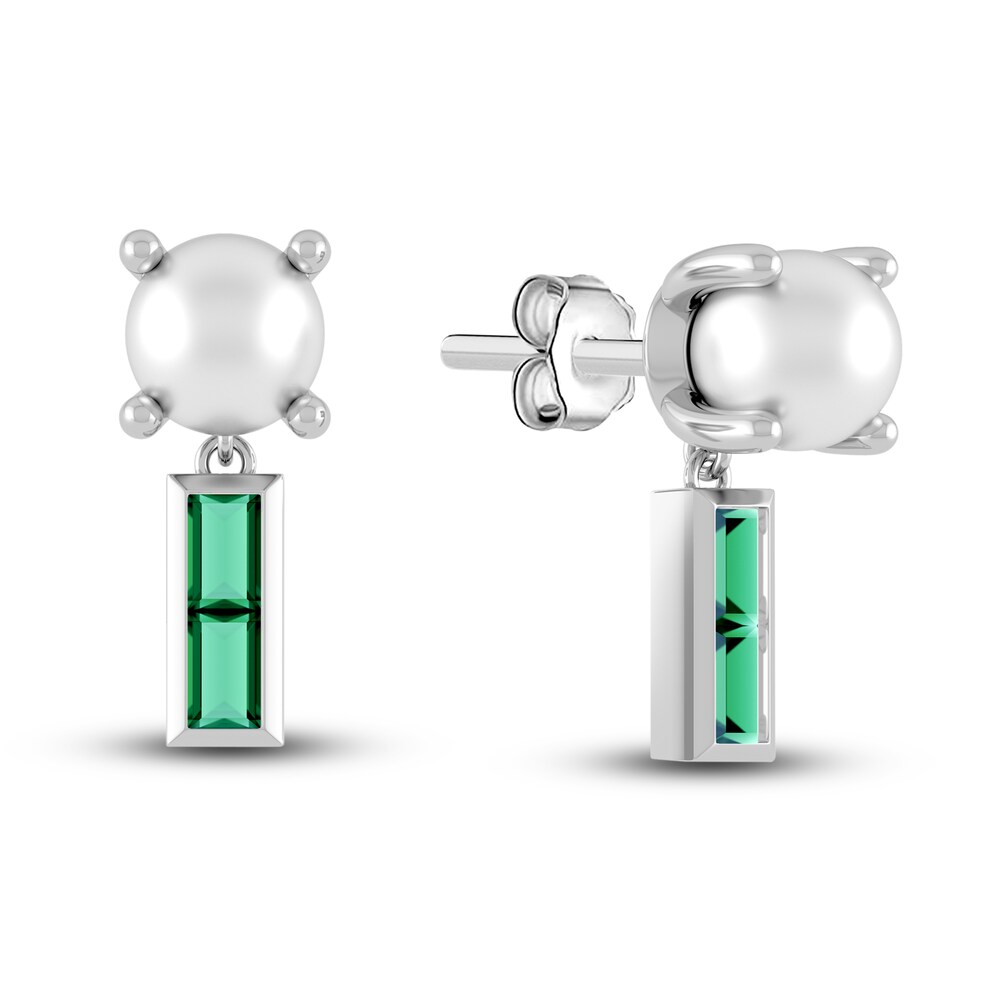 Juliette Maison Natural Emerald Baguette and Cultured Freshwater Pearl Earrings 10K White Gold JrqeE1tG [JrqeE1tG]