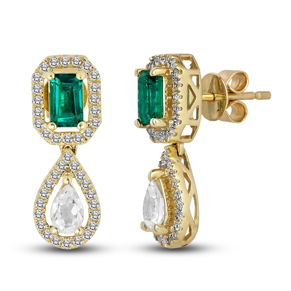 Lab-Created Emerald & Lab-Created White Sapphire Earrings 10K Yellow Gold JzcPYL3p