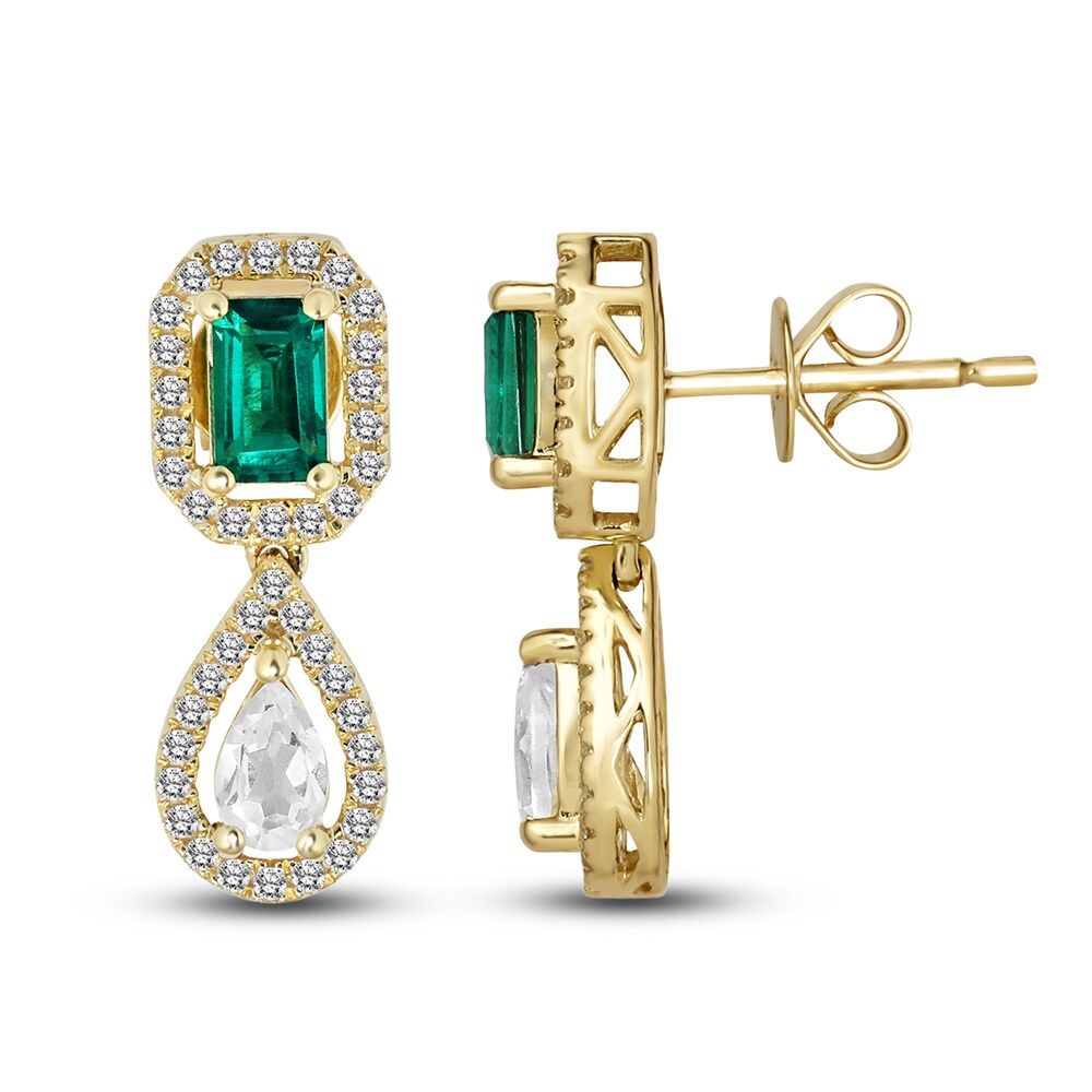 Lab-Created Emerald & Lab-Created White Sapphire Earrings 10K Yellow Gold JzcPYL3p