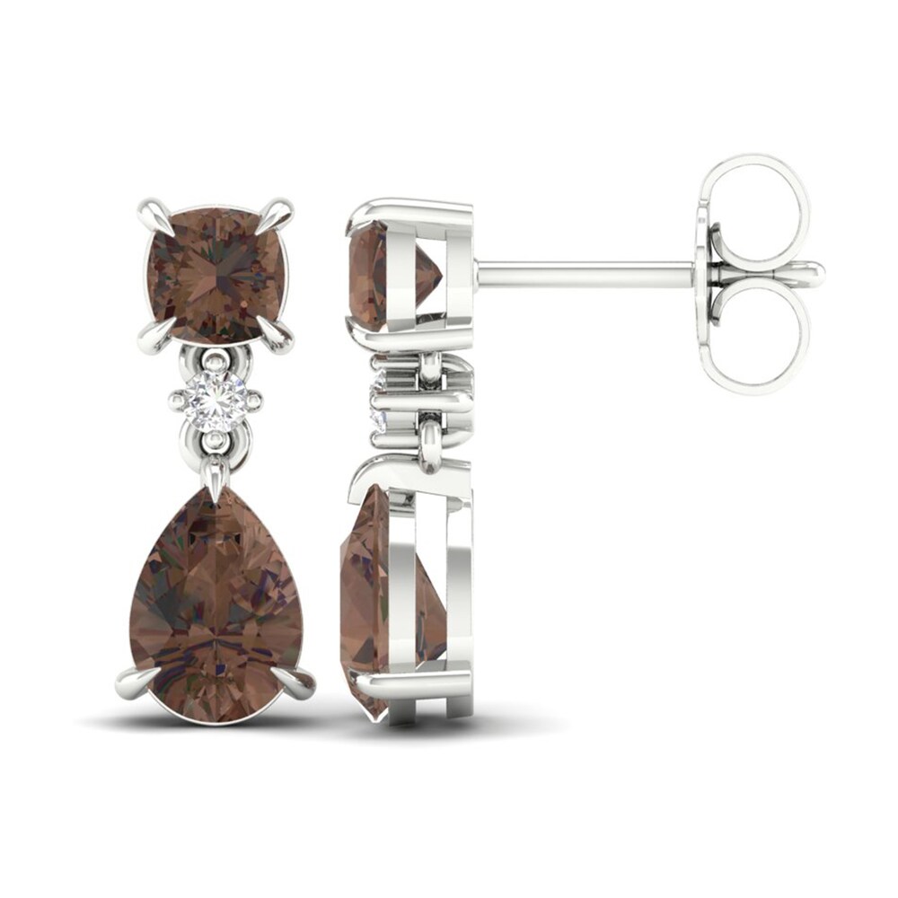 Natural Smoky Quartz Earrings 1/20 ct tw Diamonds 14K White Gold K2fRtG2w