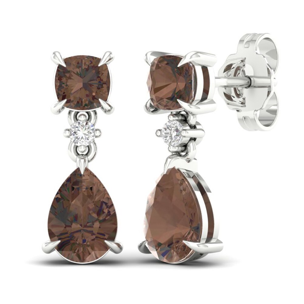 Natural Smoky Quartz Earrings 1/20 ct tw Diamonds 14K White Gold K2fRtG2w